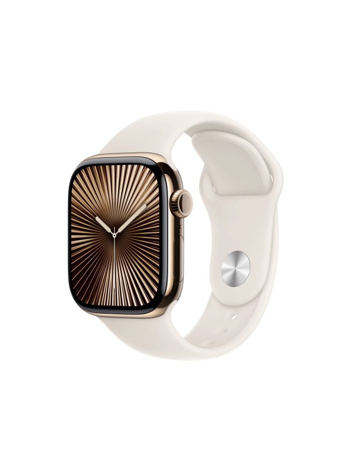 Apple Watch Series 10 GPS + Cellular 42mm Gold Titanium Case with Starlight Sport Band - M/L